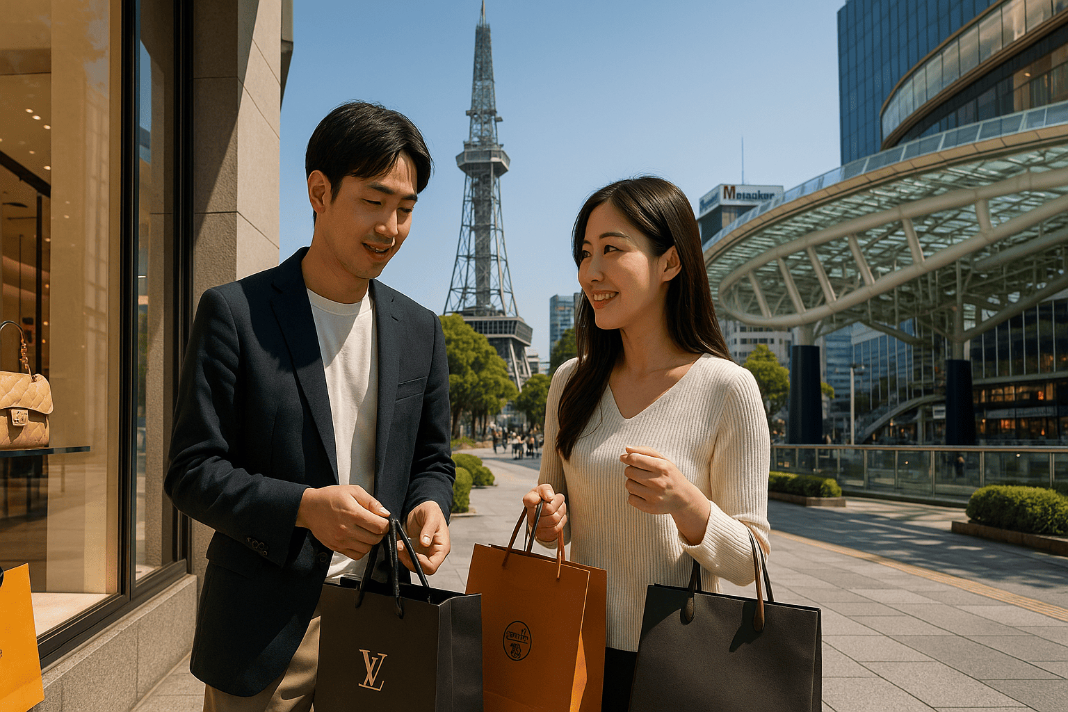 名古屋・栄の華やかな街並みとブランドショップ