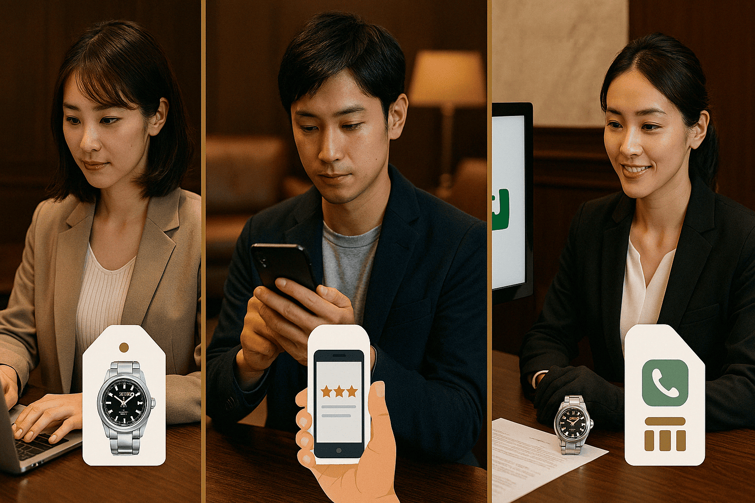 買取店の情報を比較検討しているイメージ