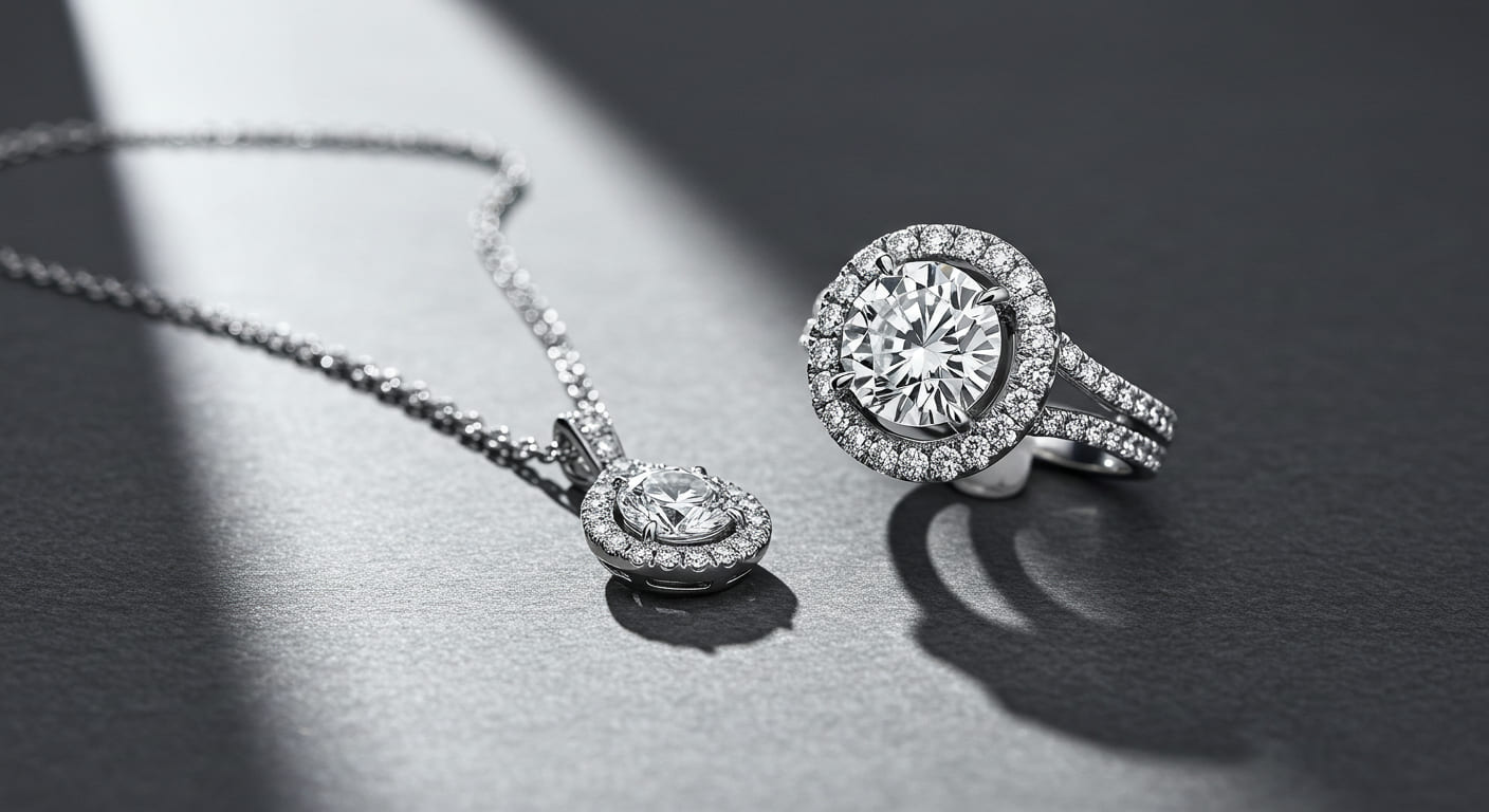 金、プラチナ、ダイヤモンド、ブランドロゴのイメージ